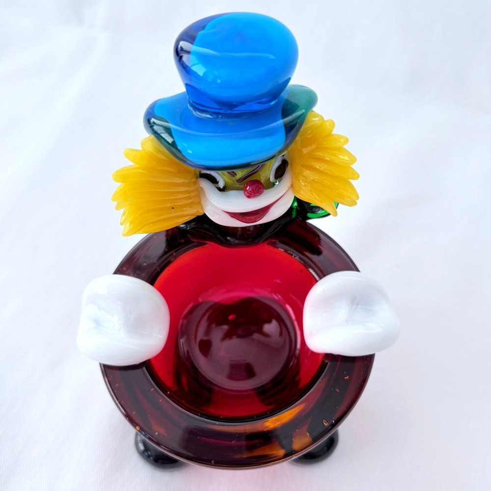 Vintage MCM Murano‎ Multicolor Hand Blown Italian Art Glass Clown Ashtray 4.5" - Picture 2 of 8